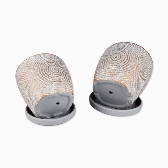 Set Of 2 Vintage Style Rustic Grey Terracotta Planting Pots - Picture 4 of 5